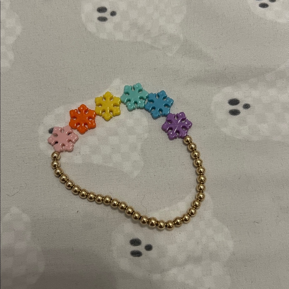 Colorful Snowflake Beaded Bracelet with Gold Filled Accents